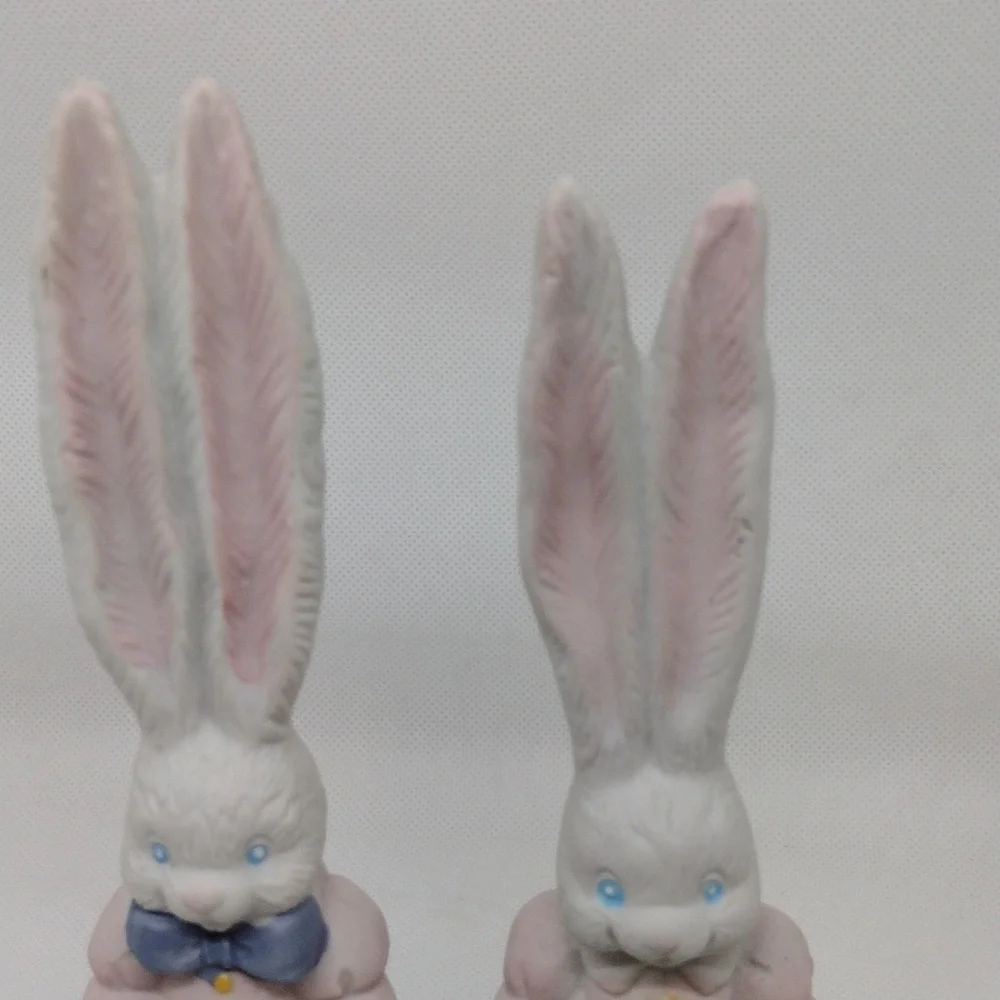 Vintage 1995 Hermitage Pottery‎ Easter Lane Collection Boy & Girl Bunny Bells